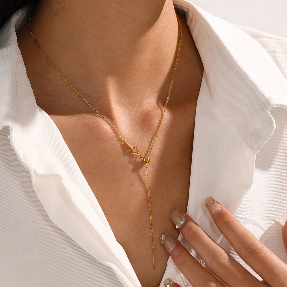 EManco Adjusta Long Layered Pendant Necklace Stainless Steel Necklace Chocker Necklaces for Women Fashion Jewelry YX26925