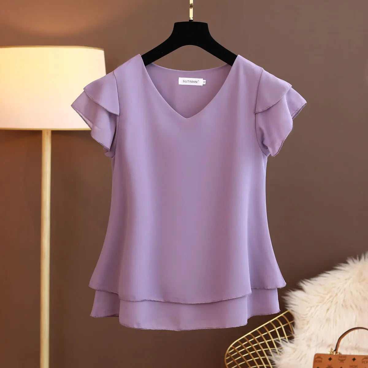 Blouse en Mousseline Ample Col V Été Femme