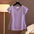 2026 New Summer Women Blouse Loose V-Neck Chiffon Shirt Female Short Sleeve Blouse Oversized Shirts womens tops and blouses Top