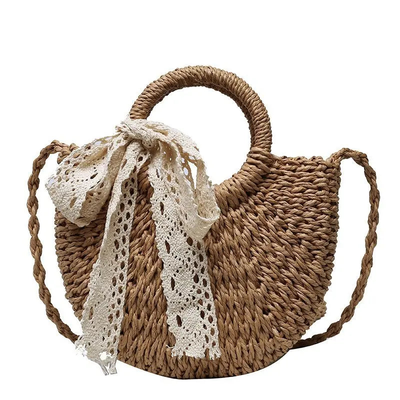 Sac bandoulière demi-lune en paille pour femme – vue 11
