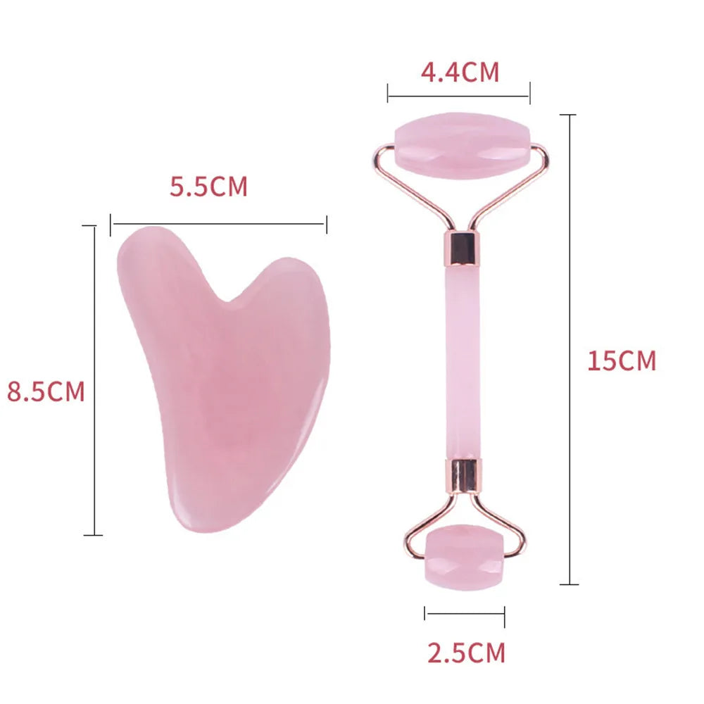 1Pc Pink Resin Jade Roller for Face - Jade Gua Sha Rose Quartz Face Roller for Aging Wrinkles and Puffiness Massage Set