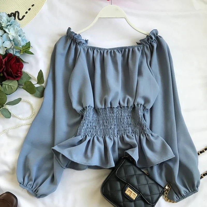 Blouse en mousseline épaules dénudées à volants femme – vue 2