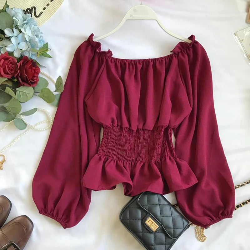 Blouse en mousseline épaules dénudées à volants femme – vue 5