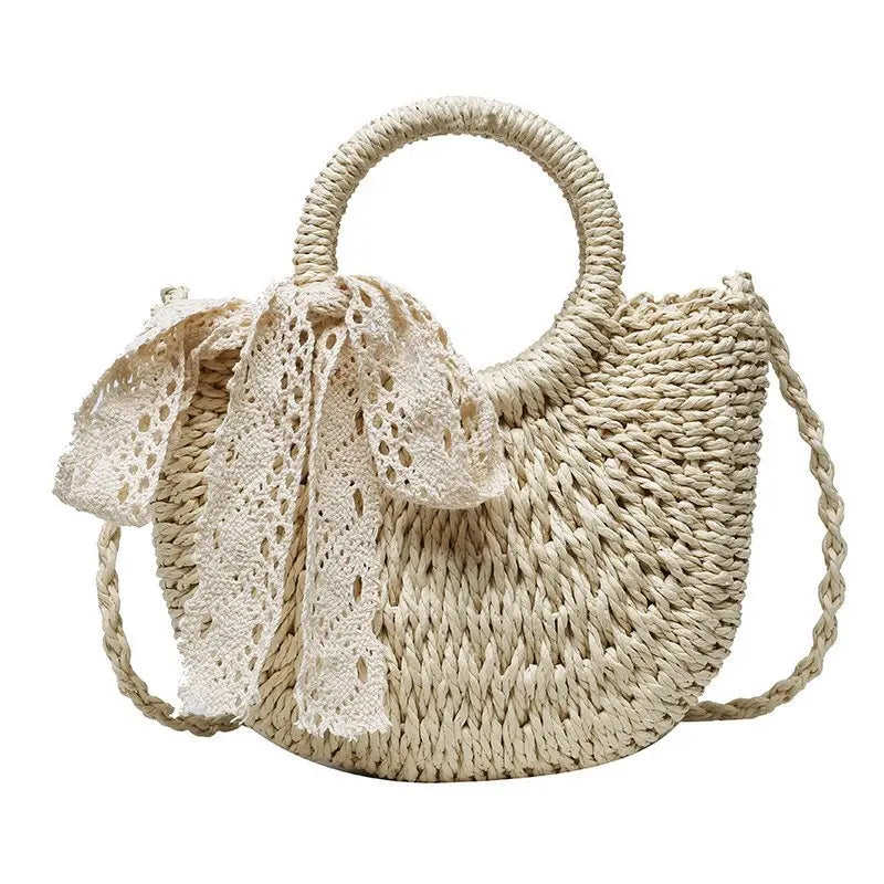 Sac bandoulière demi-lune en paille pour femme – vue 9