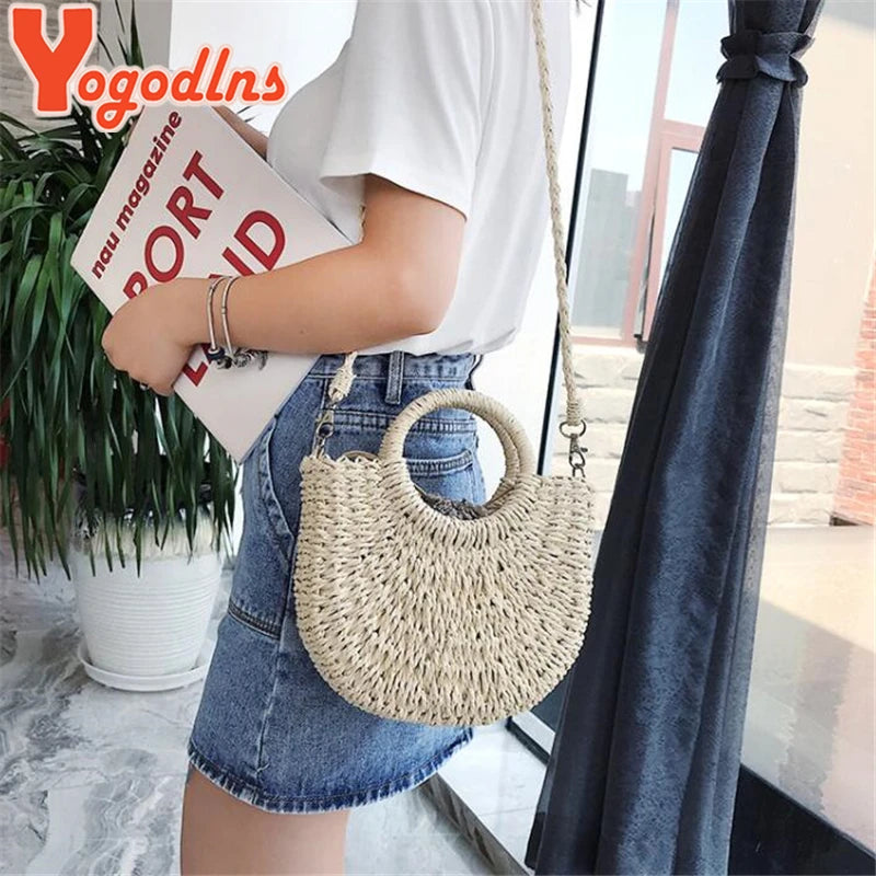 Sac bandoulière demi-lune en paille pour femme – vue 3