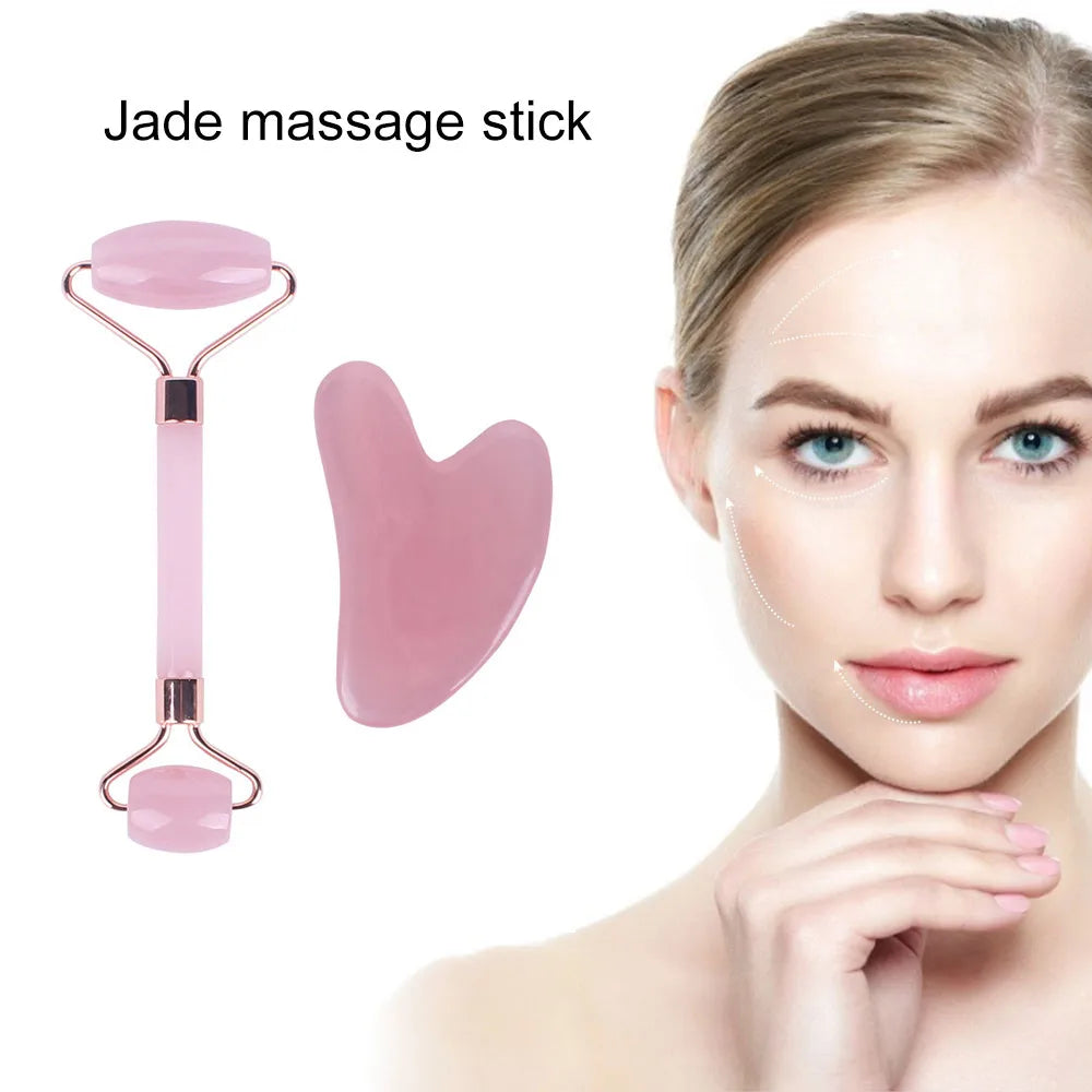1Pc Pink Resin Jade Roller for Face - Jade Gua Sha Rose Quartz Face Roller for Aging Wrinkles and Puffiness Massage Set