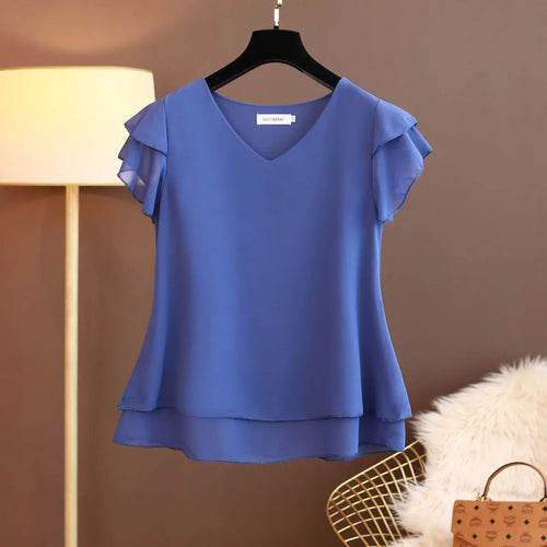 Blouse en Mousseline Ample Col V Été Femme
