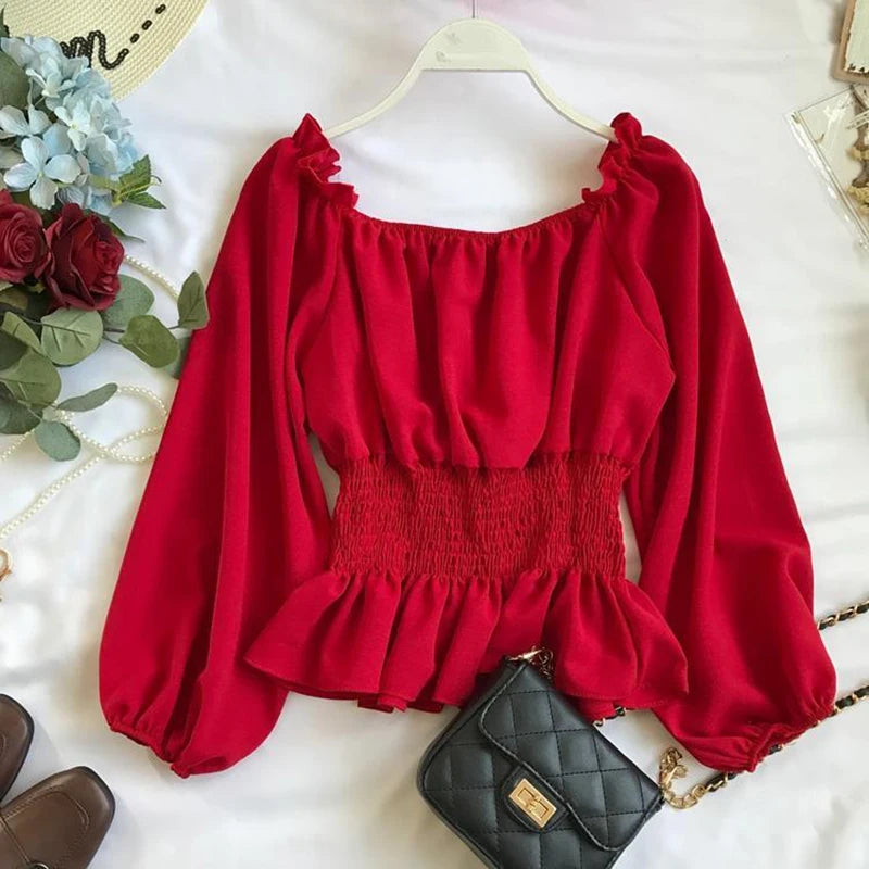 Blouse en mousseline épaules dénudées à volants femme – vue 3