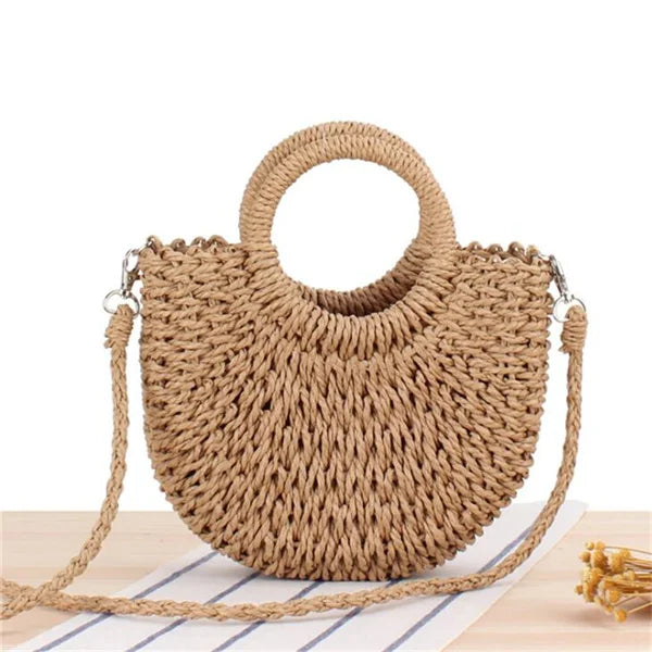 Sac bandoulière demi-lune en paille pour femme – vue 7