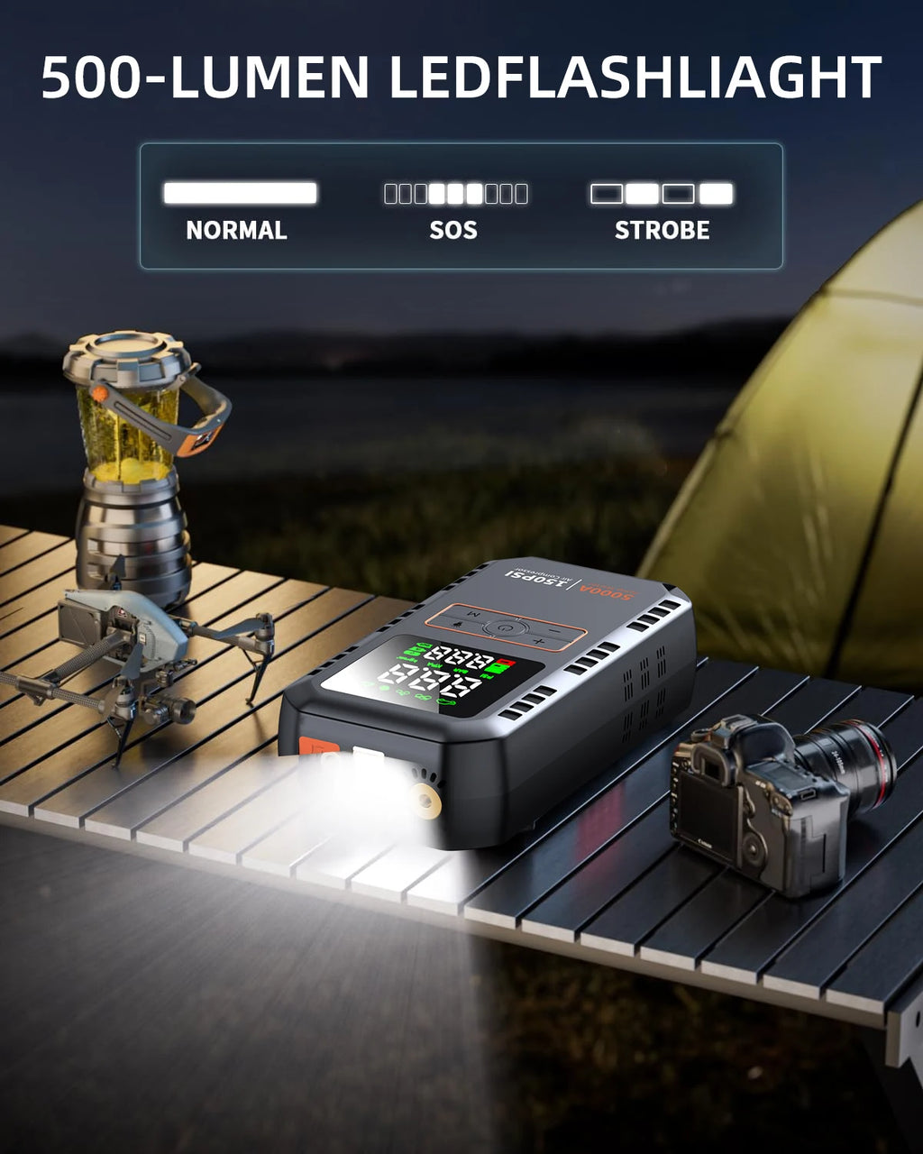 Démarreur de Batterie 4-en-1 5000A + Compresseur 150PSI