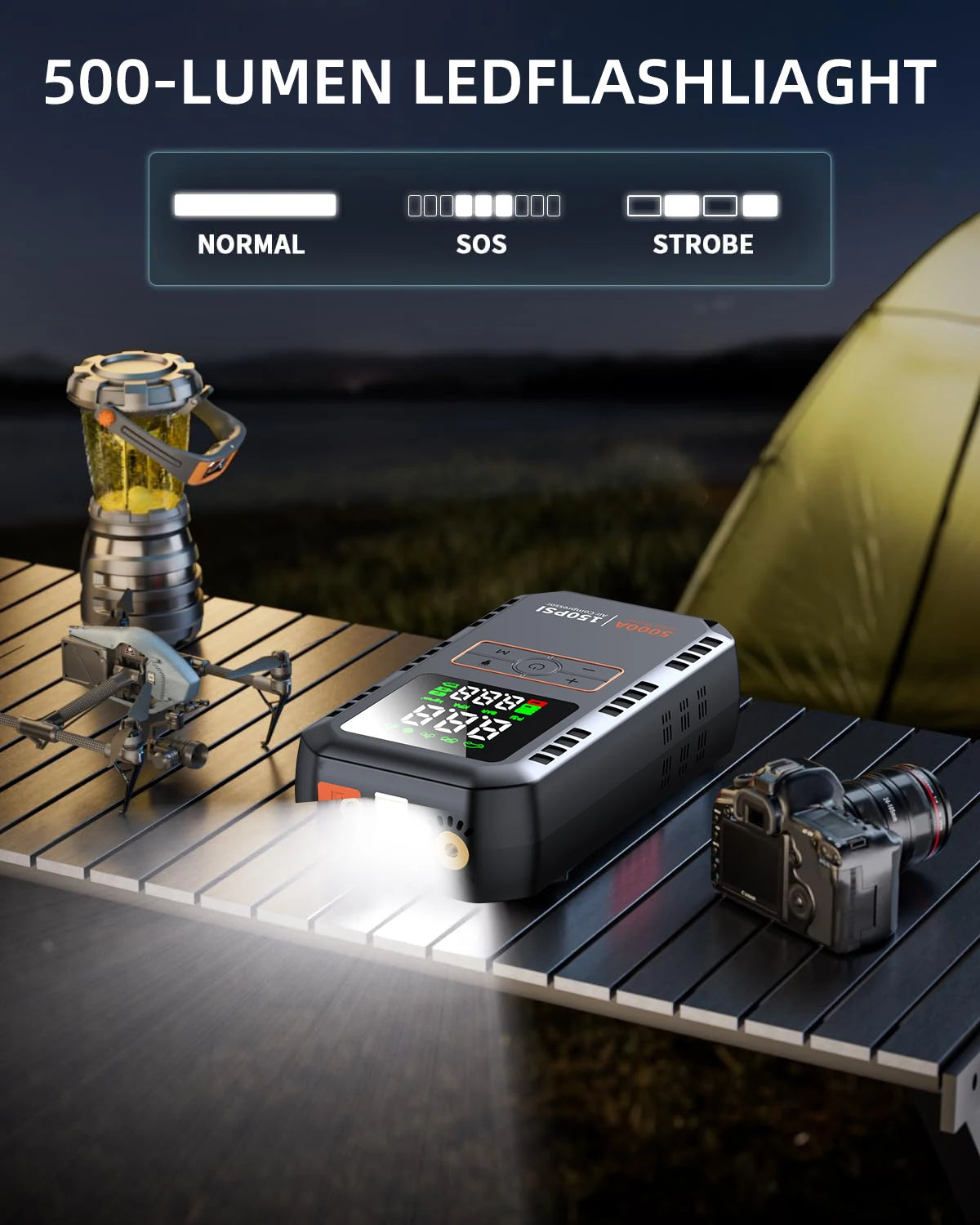 Démarreur de Batterie 4-en-1 5000A + Compresseur 150PSI