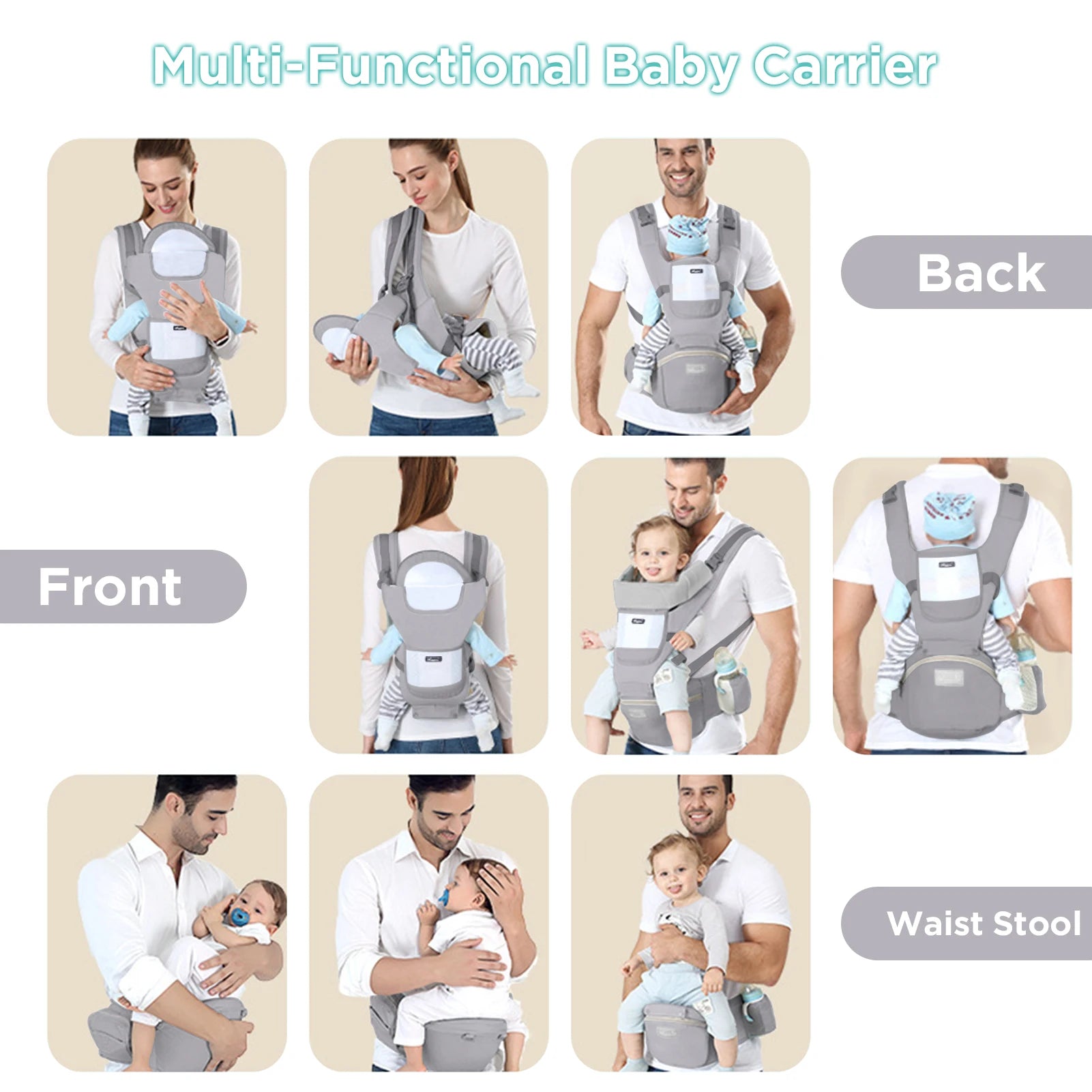 Porte-bébé ergonomique multifonction avec tabouret – vue 6