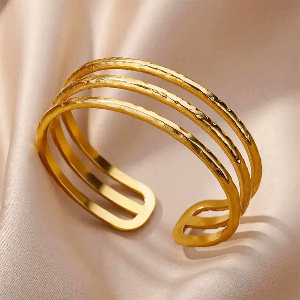 VELUROArt Bracelet Jonc Large Femme Acier Inoxydable Doré