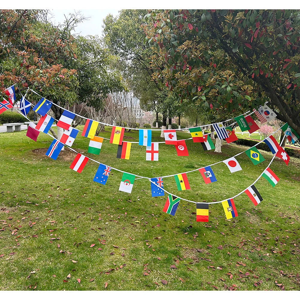Guirlande 48 Drapeaux des Nations | Banderole Pays du Monde 14x21cm | Déco Coupe du Monde 2026