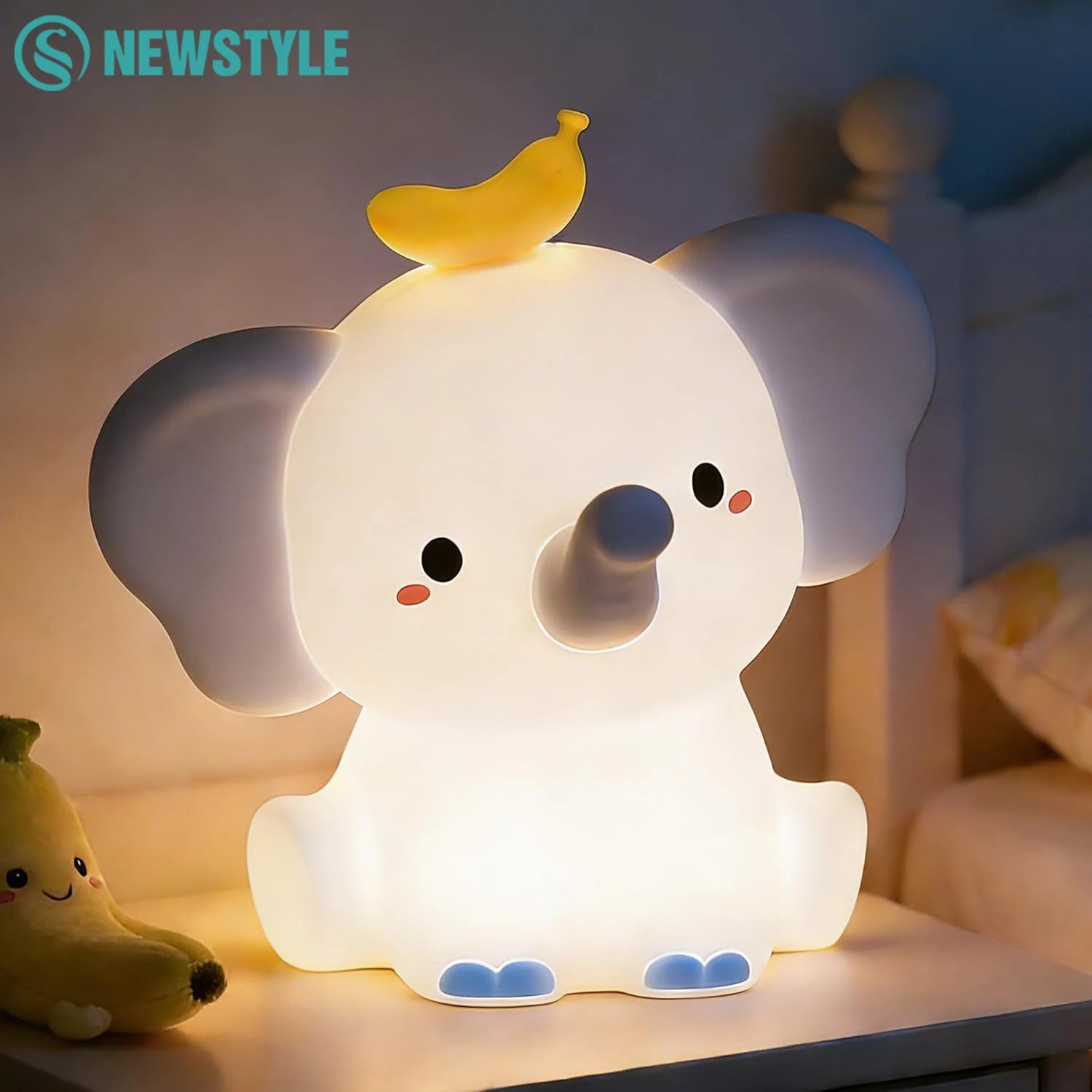 Elephant Cute Night Light Rechargeable Bedside Nightlight Dimmable Squishy Sleeping Lamp For Baby Room Decor