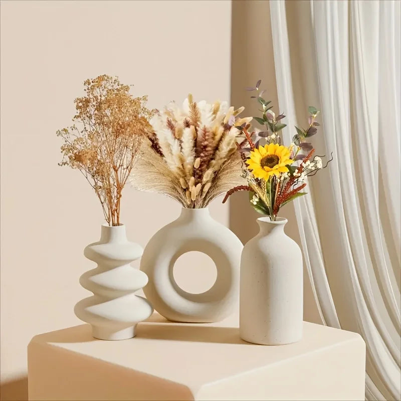 Lot de 3 vases en céramique blanche bohème – vue 3