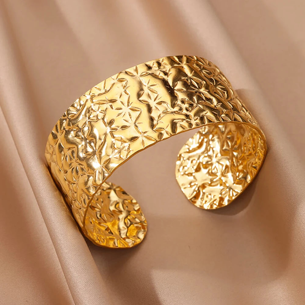 VELUROArt Bracelet Jonc Large Femme Acier Inoxydable Doré