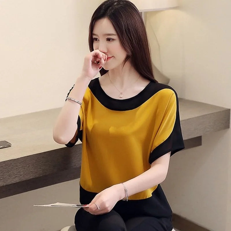 Blouse en mousseline manches courtes décontractée femme – vue 4