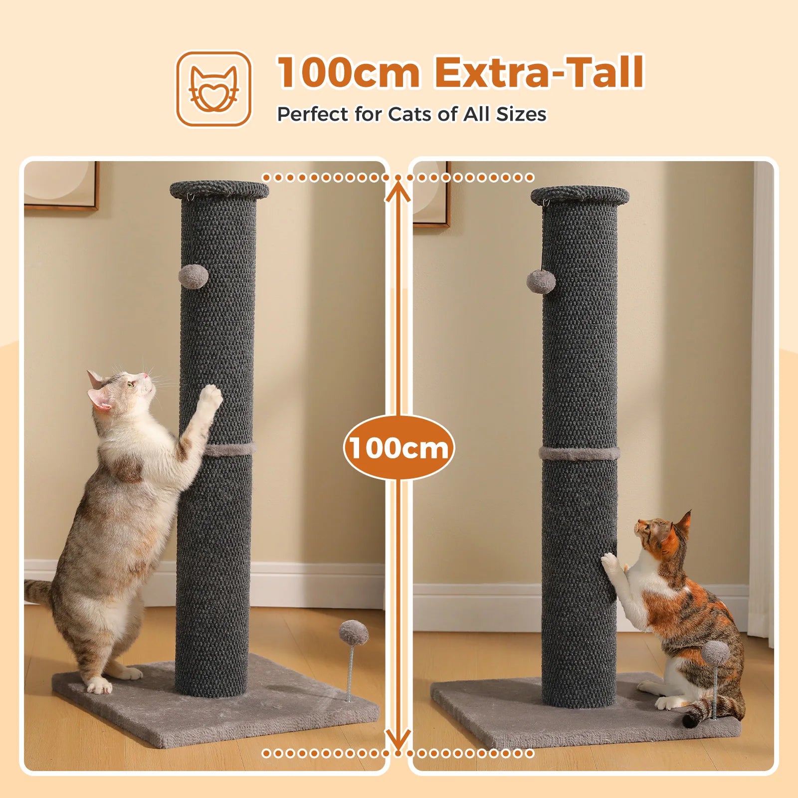 Tall Cat Scratching Posts for Indoor Cats Adults Large Cat Scratcher with Thicker Scratching Posts Dangling Ball Reinforced Stable Base Heavy Duty Scratching Post Cat Toy