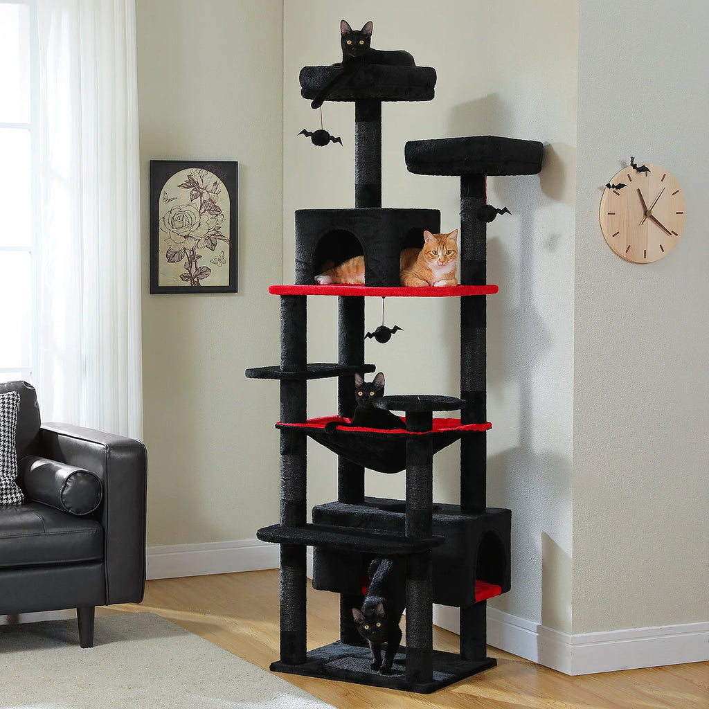 Multi-Level Large Cat Tree with Sisal-Covered Scratching Posts Cozy Condos Spacious Hammock Tall Cat Tower for Indoor Cat Toys