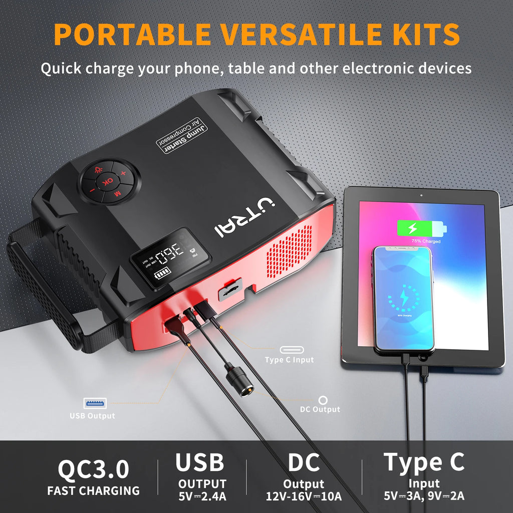 Démarreur UTRAI 4-en-1 2000A (16000mAh) + Gonfleur
