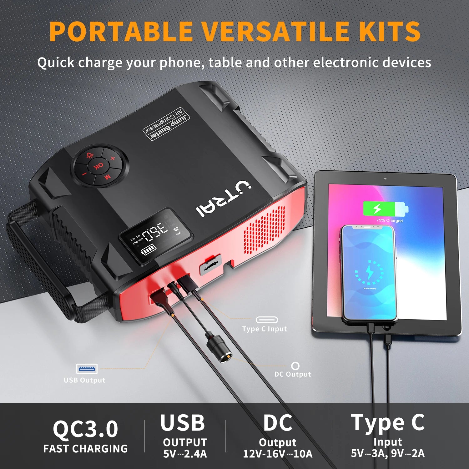 Démarreur UTRAI 4-en-1 2000A (16000mAh) + Gonfleur