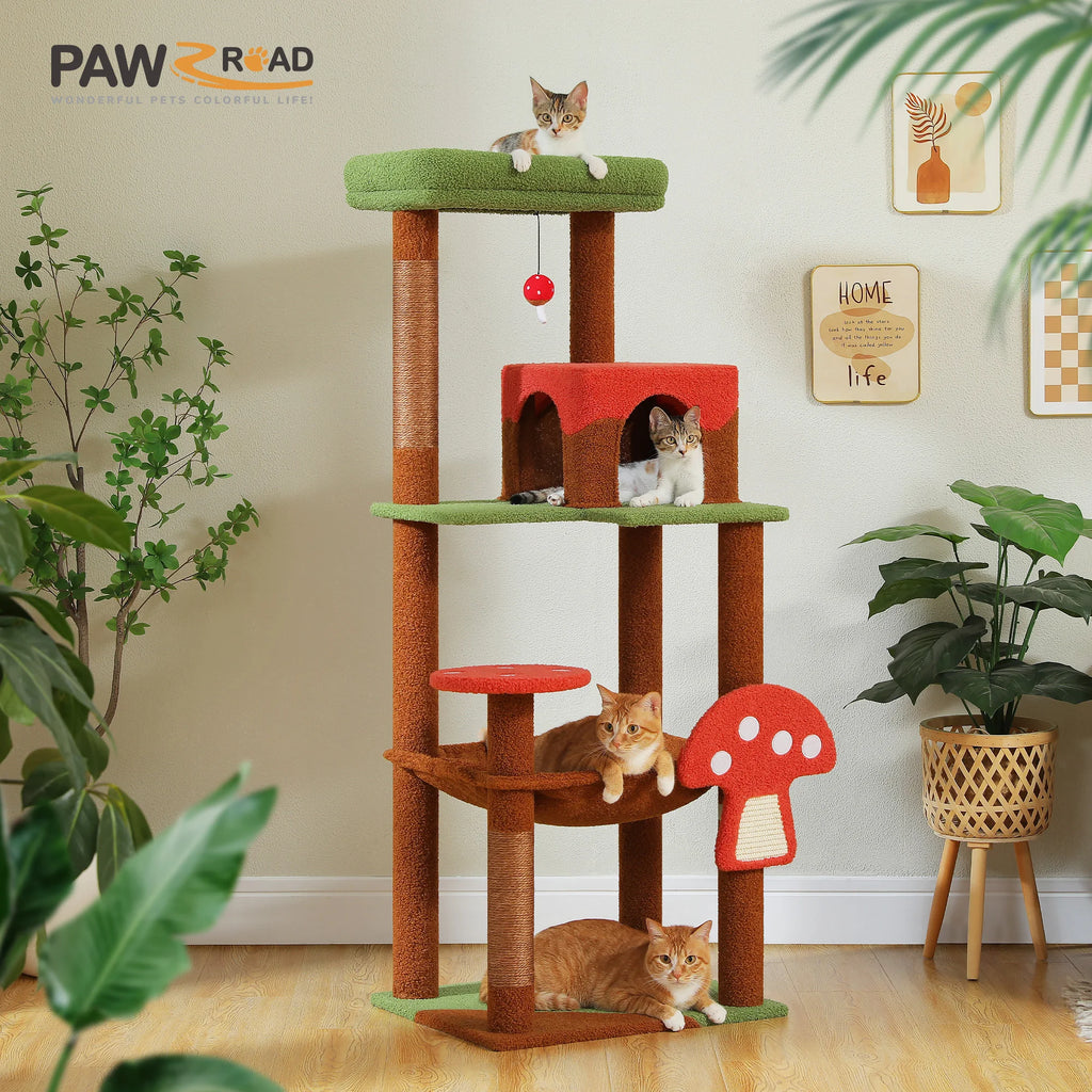 Multi-Level Cat Tree for Indoor Cats Large Cat Tower with Big Hammock Sisal Scratching Posts Cozy Condo Plush Cat House Cat Toys