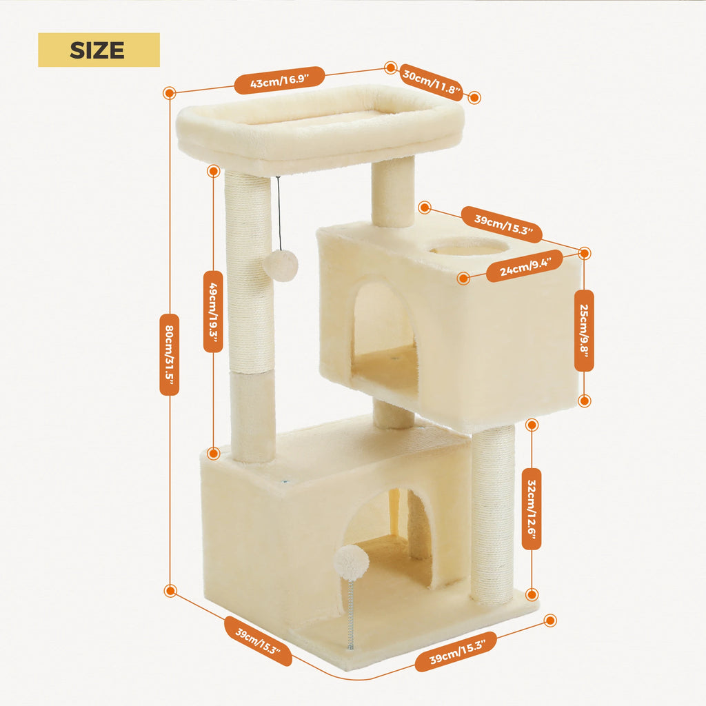 Multi-Level Cat Tree Tower with Sisal Scratching Posts Soft Padded Perch Large Cat Condo for Indoor Kitten Bed House Cat Toys