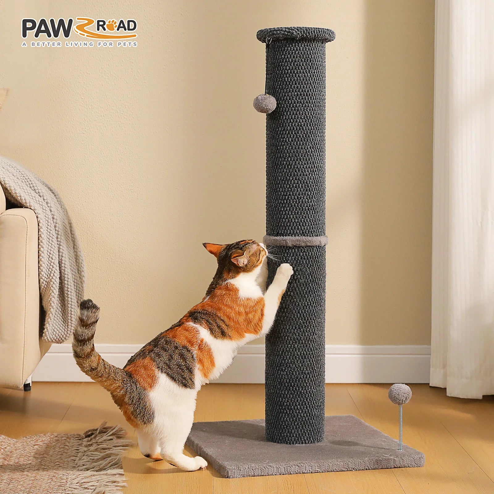 Tall Cat Scratching Posts for Indoor Cats Adults Large Cat Scratcher with Thicker Scratching Posts Dangling Ball Reinforced Stable Base Heavy Duty Scratching Post Cat Toy