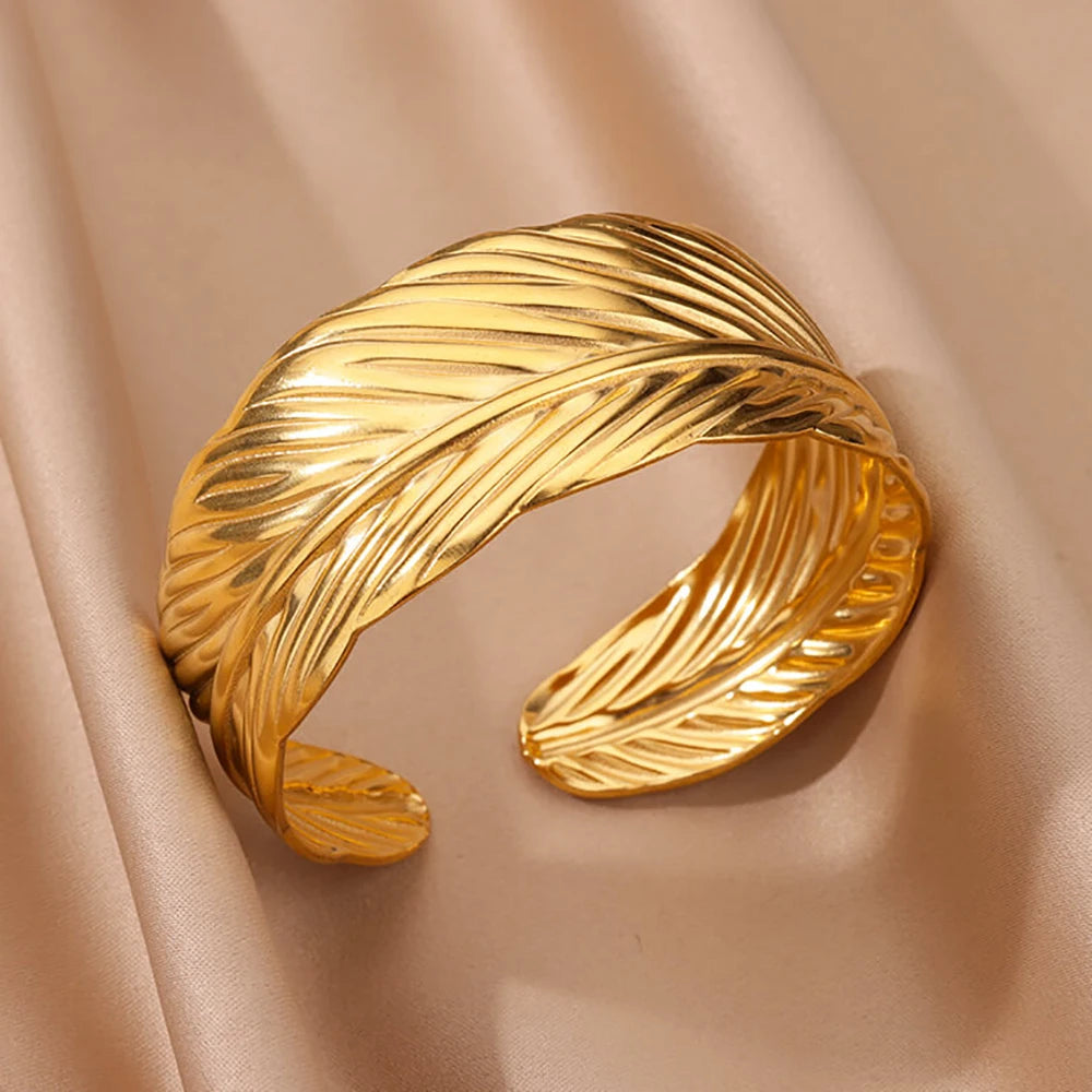 VELUROArt Bracelet Jonc Large Femme Acier Inoxydable Doré