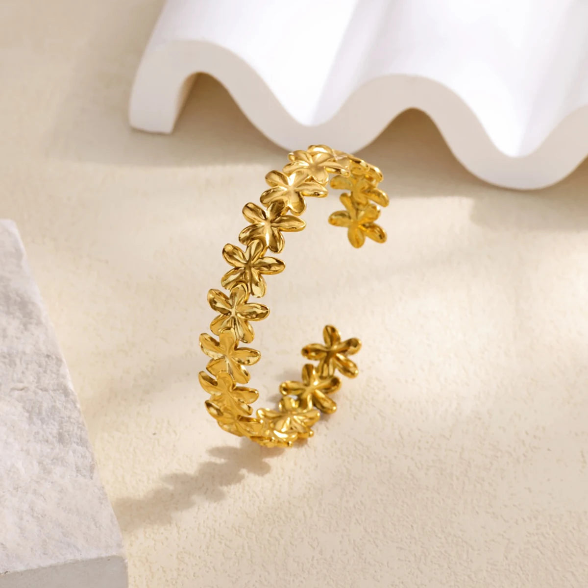 VELUROArt Bracelet Jonc Large Femme Acier Inoxydable Doré