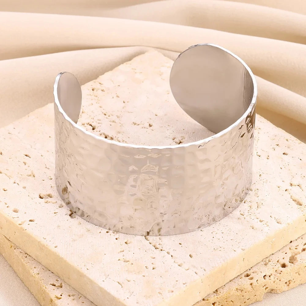 VELUROArt Bracelet Jonc Femme Acier Doré Texturé