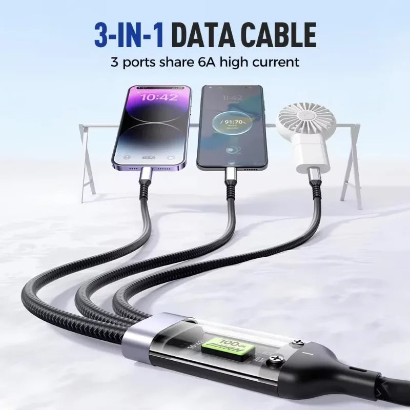 Câble de charge 3-en-1 100W USB-C Micro Lightning – vue 5