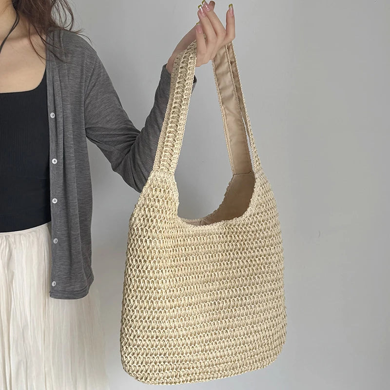 Sac cabas en paille et rotin pour la plage – vue 5