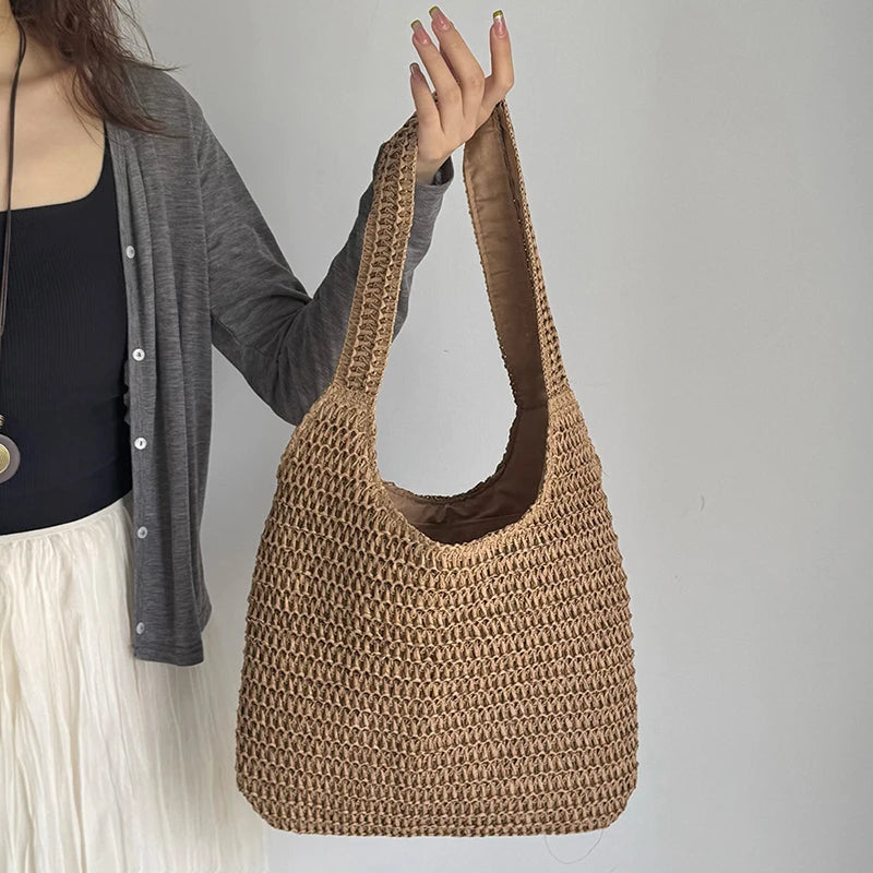 Sac cabas en paille et rotin pour la plage – vue 2