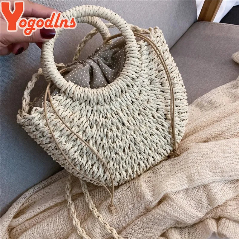 Sac bandoulière demi-lune en paille pour femme – vue 2