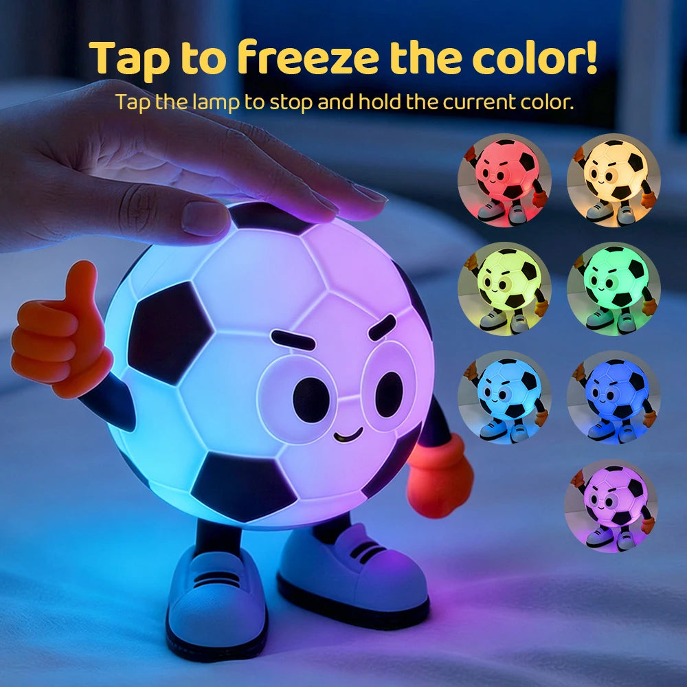 Soccer Night Light Silicone Football Lamp 2-Level Dimmable Rechargeable RGB Portable Nursery Sleeping Lamp For Bedroom Decor