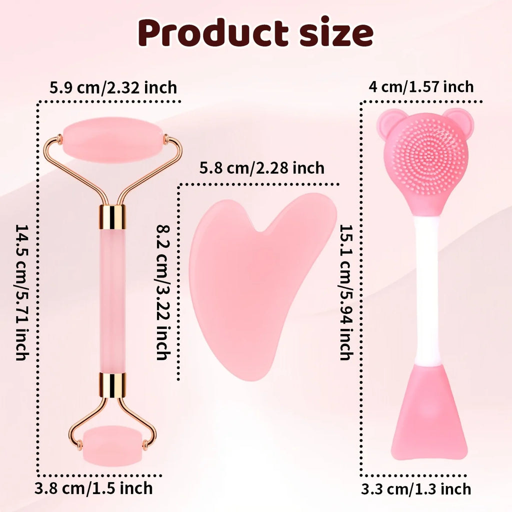 Set Rouleau de Jade & Planche Gua Sha Quartz Rose