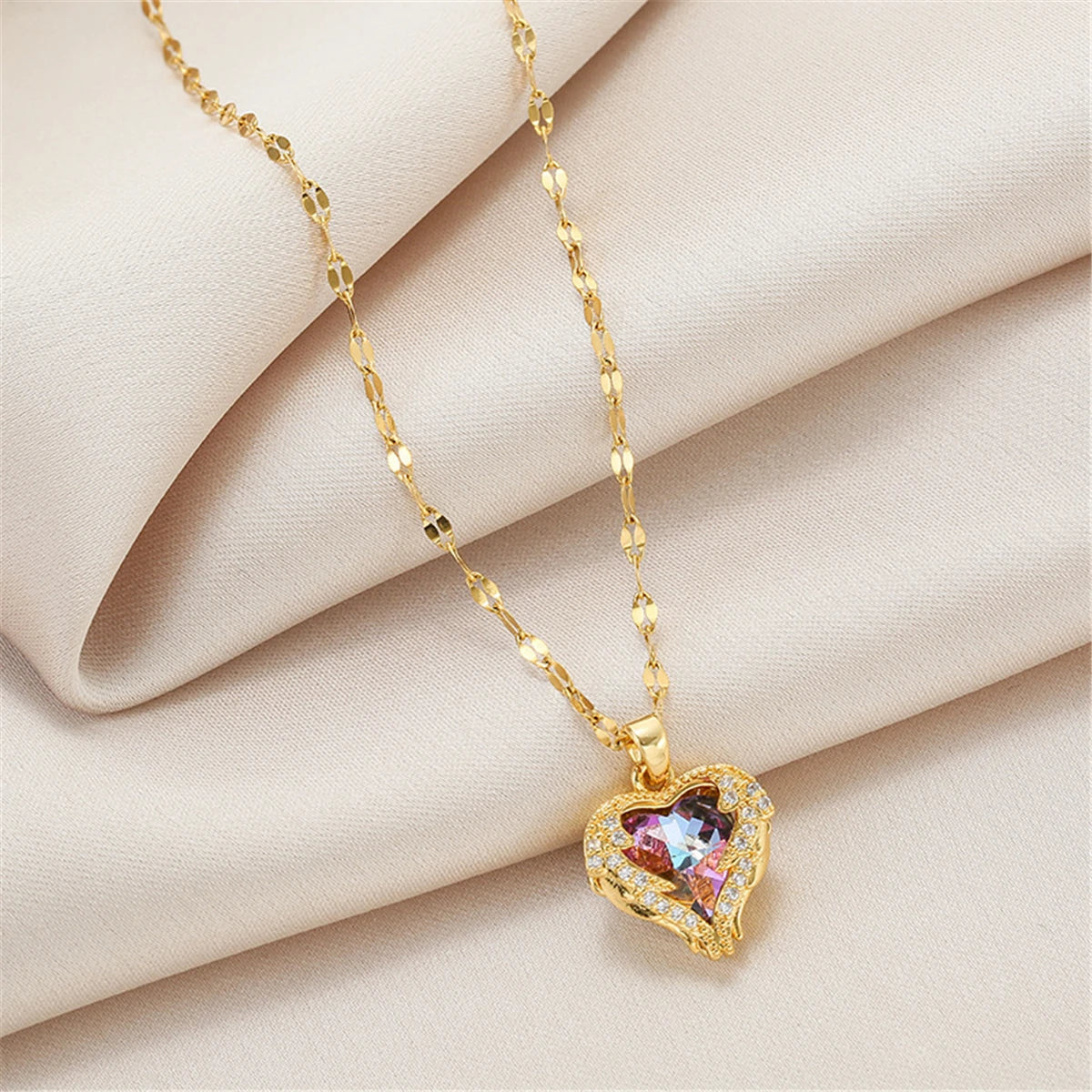 Collier Femme Acier Inoxydable Pendentif Cœur Cristal