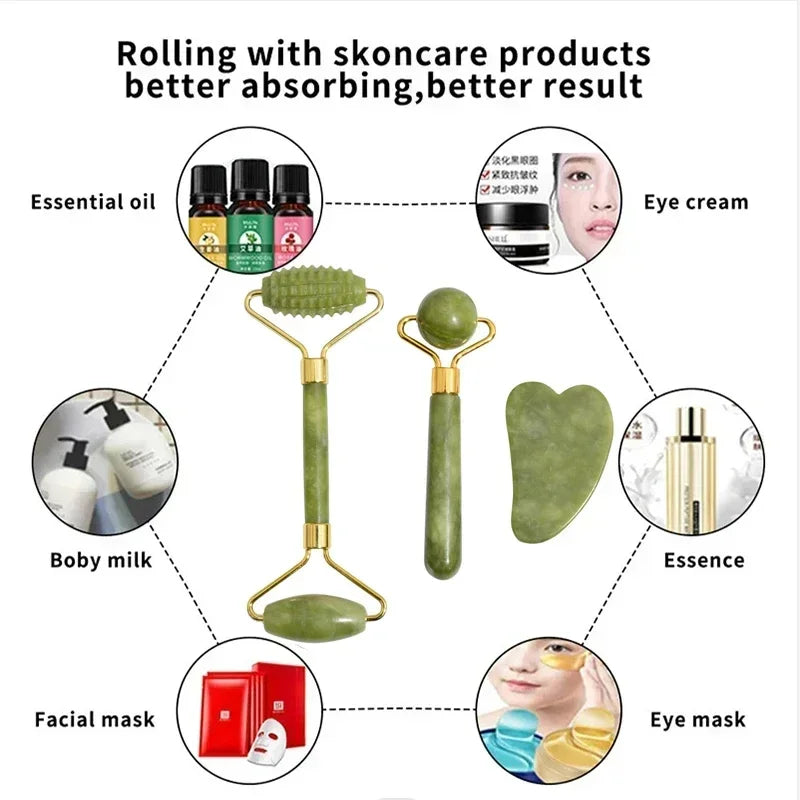 Rouleau de Jade Naturel Gua Sha - Massage Liftant Visage
