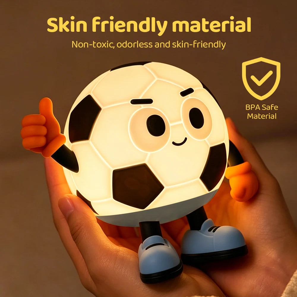 Soccer Night Light Silicone Football Lamp 2-Level Dimmable Rechargeable RGB Portable Nursery Sleeping Lamp For Bedroom Decor