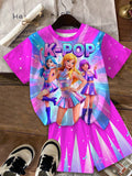 Little Girl Galaxy Neon Star 3D Kpop Idol Printed T-shirt with Space Shorts 2-piece Music Festival Children's Set