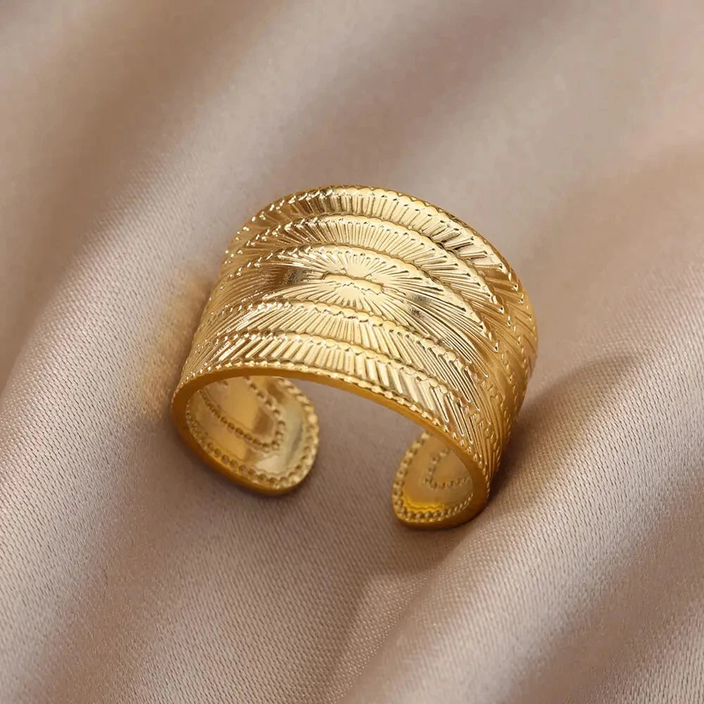 VELUROArt Bague Femme Acier Doré Classique