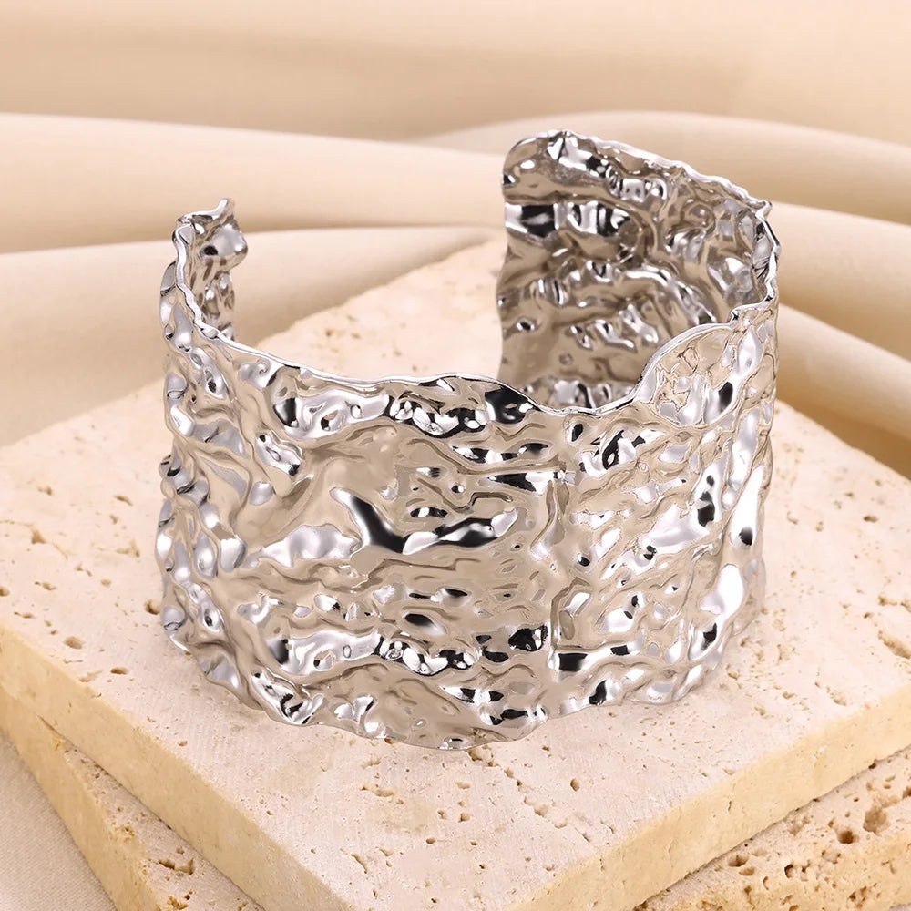 VELUROArt Bracelet Jonc Large Femme Acier Inoxydable Doré