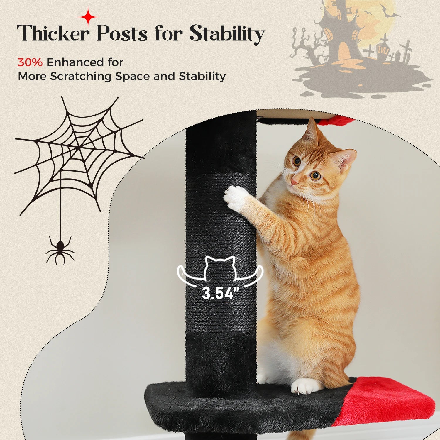 Adjustable Height Cat Tree with Cozy Hammock Sisal Scratching Posts Dangling Ball Floor to Ceiling Cat Tower for Indoor Cat Toys