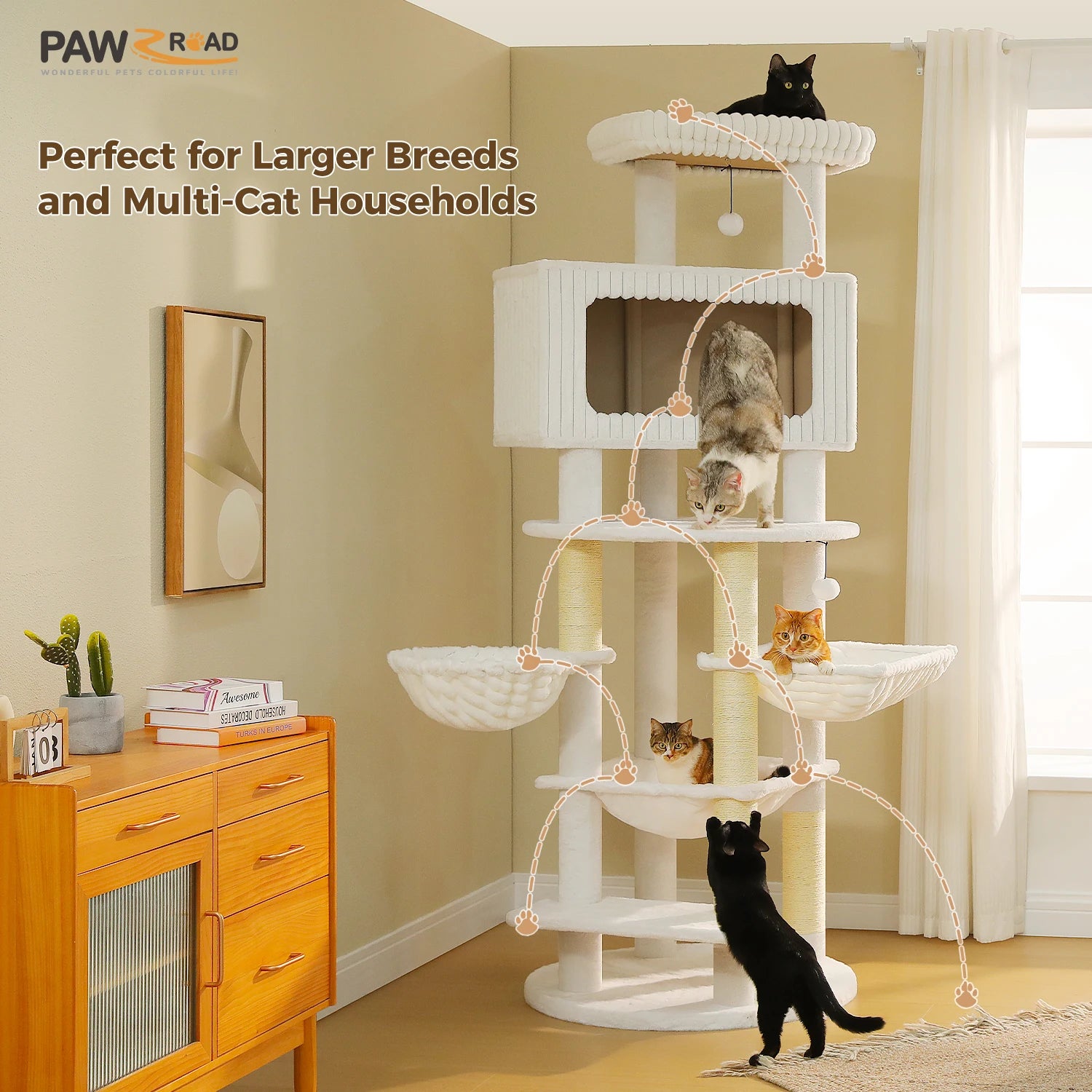 Multi-Level Cat Tree with Spacious Condo Thick Sisal Scratching Posts Oversized Top Perch Tall Cat Tower for Indoor Large Cats