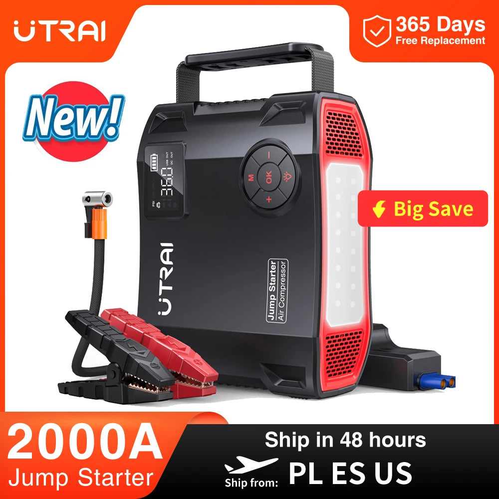 Démarreur UTRAI 4-en-1 2000A 16000mAh avec gonfleur