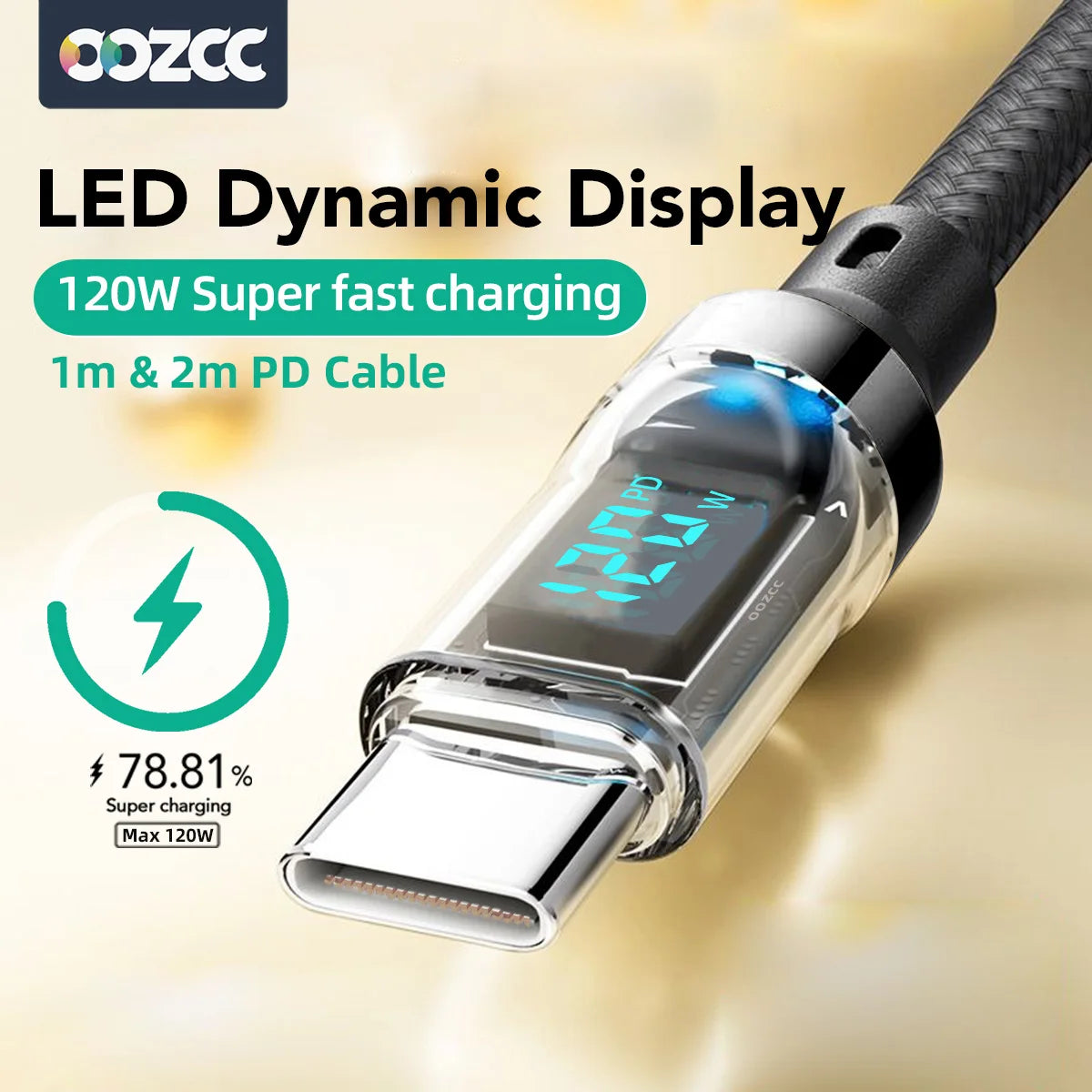Câble 120W avec écran LCD USB-A vers Lightning