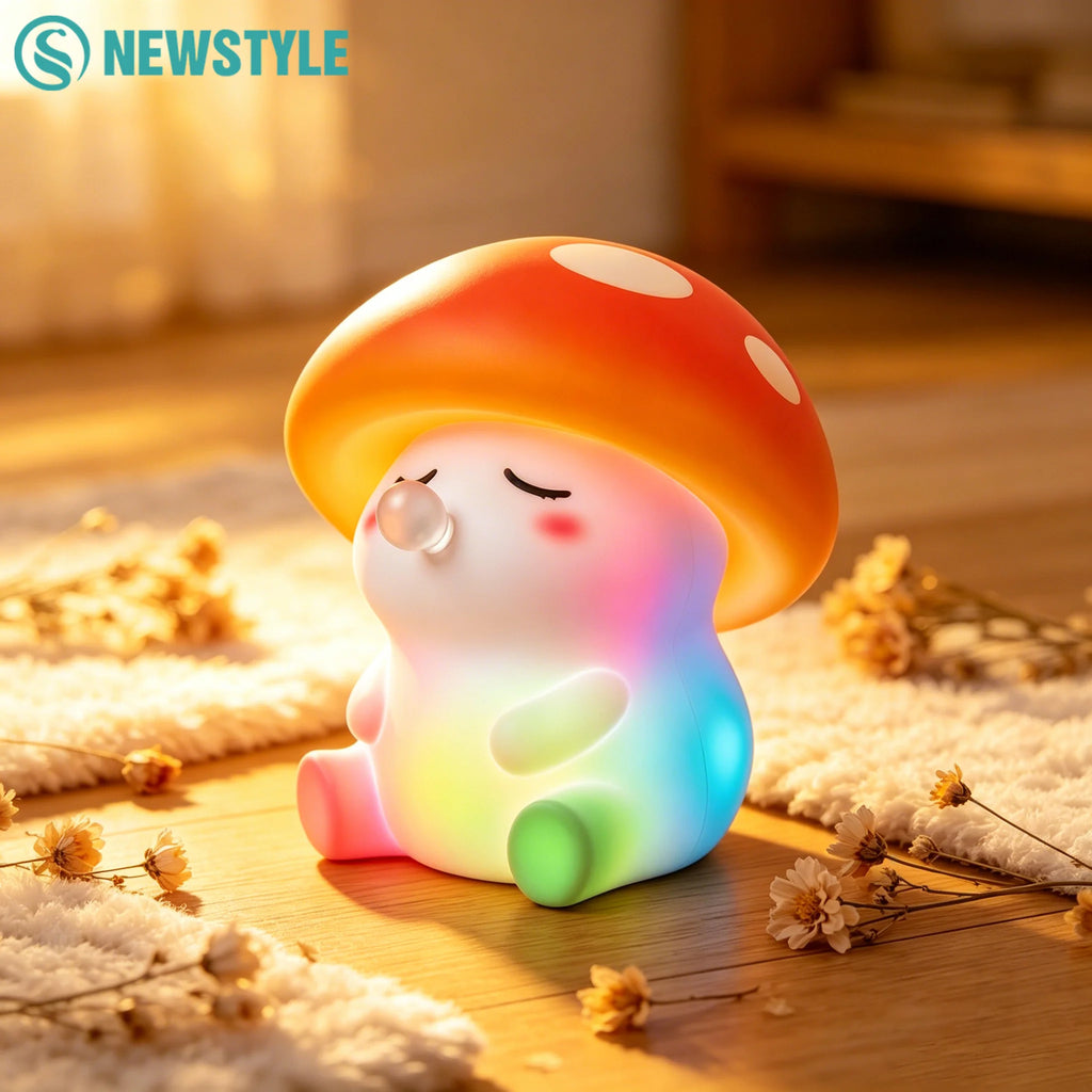 Squishy Mushroom Night Light Silicone Touch Bedside Nursery Sleeping Lamp 2 Brightness RGB Color Changing Touch Lamp For Bedroom
