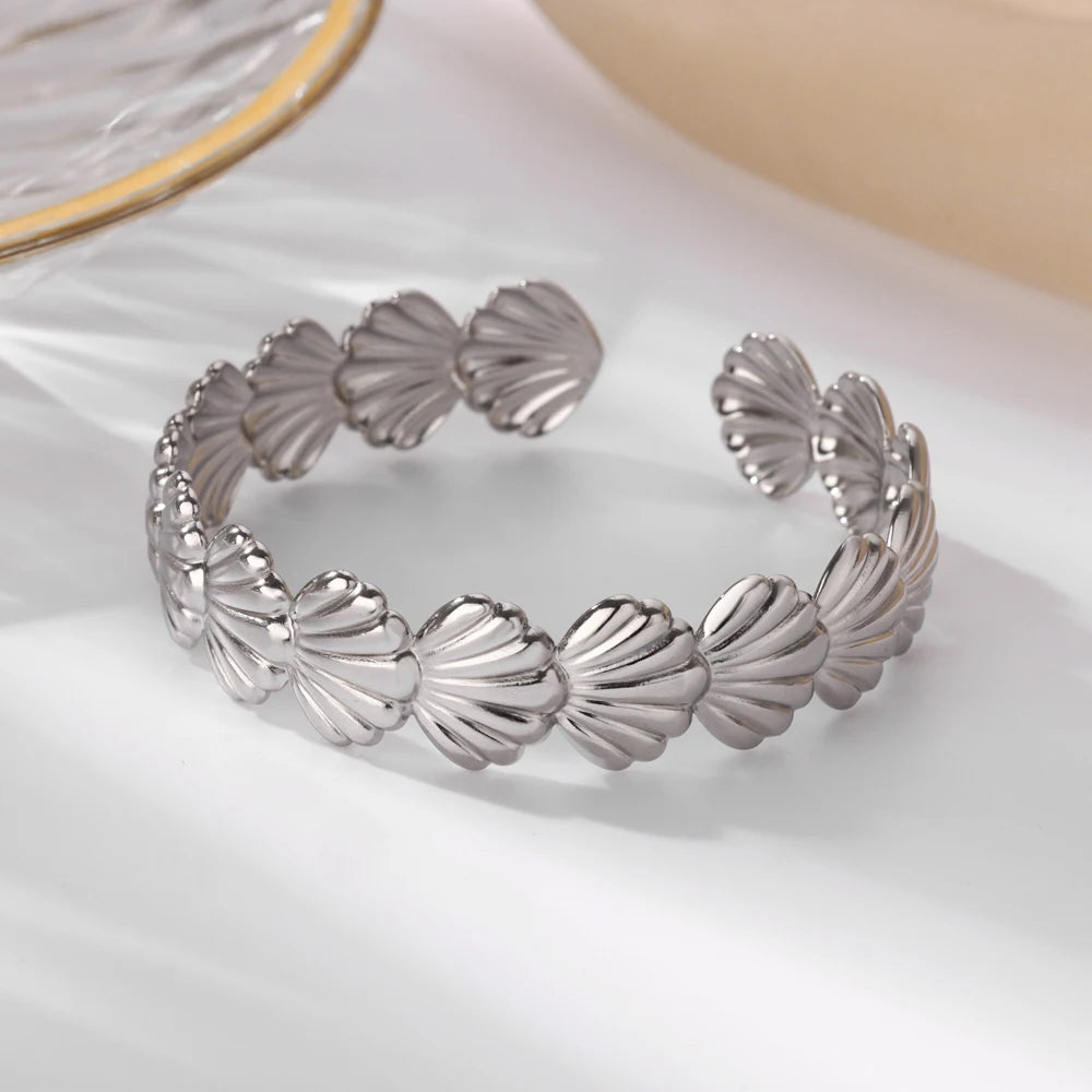 VELUROArt Bracelet Jonc Large Femme Acier Inoxydable Doré
